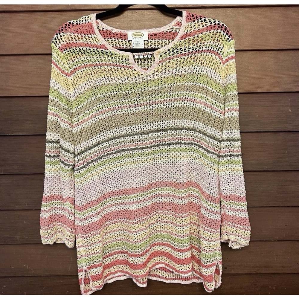 Talbots Crochet Knit Sweater Pullover Multicolor Striped Lightweight Size 1X